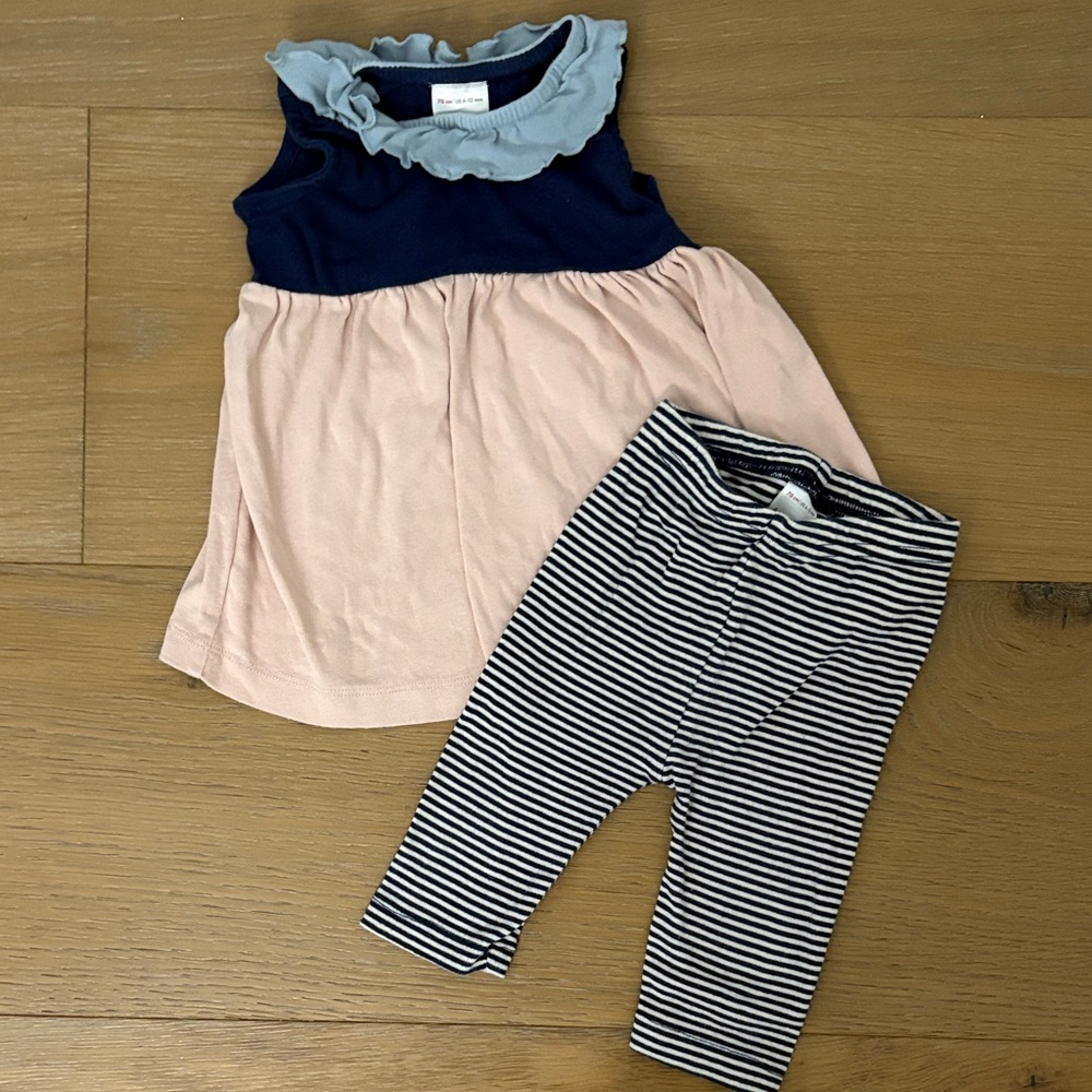 Hanna Andersson Navy Pink Dress and Leggings Outfit
